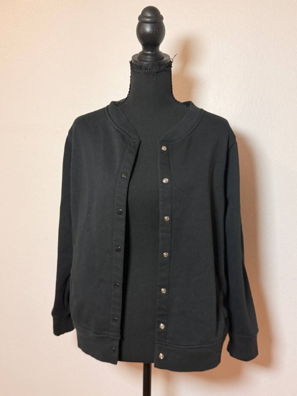 Hasting & Smith Black Snap Front Fleece Bomber Jacket Minimalist Athleisure